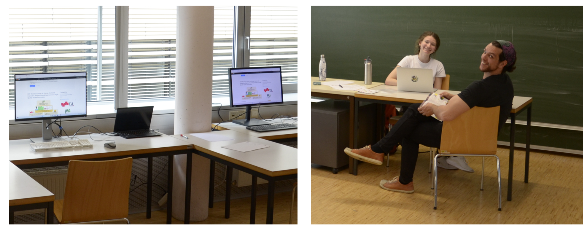 Participants testing the software prototype at the A+CHIS exhibition and evaluation session at Medical University of Graz, May 12, 2023.